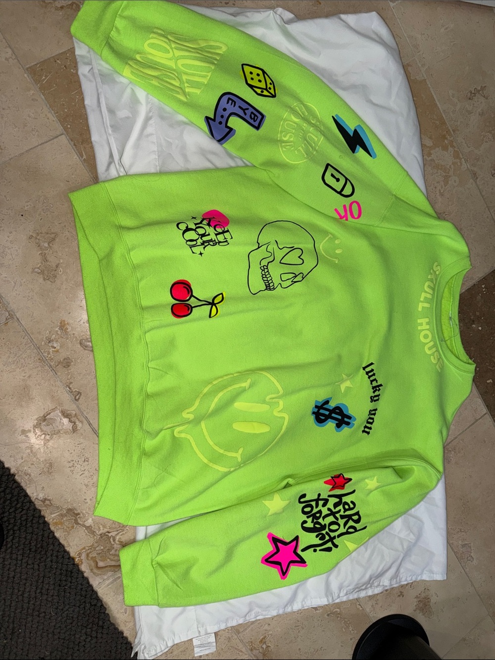 Neon Lime Graphic Crewneck Sweater - Youthful Streetwear